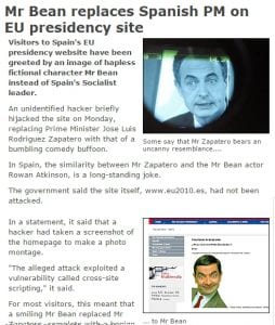 Mr. Bean replaced Spanish prime minister on EU presidency site in 2010