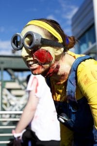 Person dressed as a zombie minion